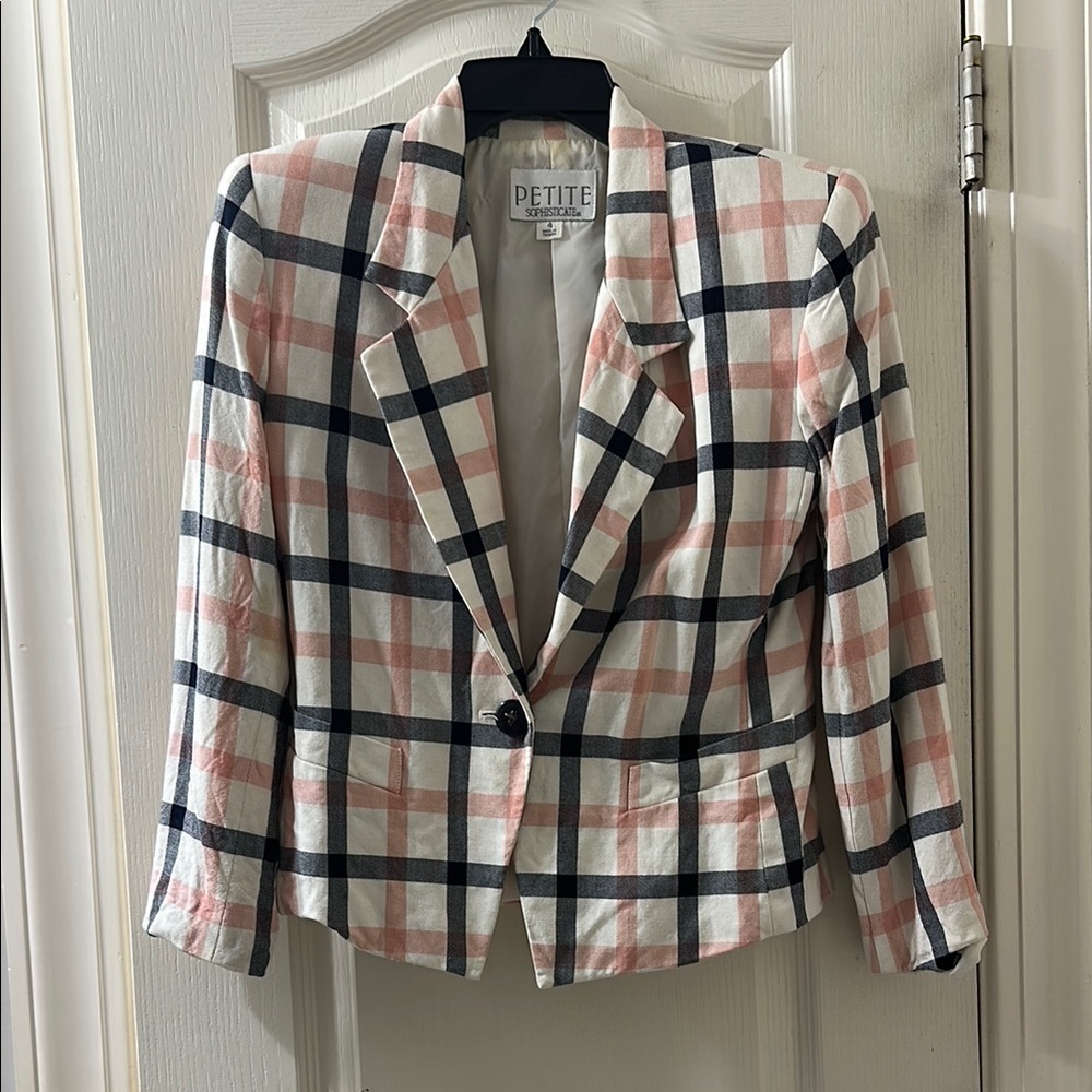 Petite Sophisticate Pink and Black Blazer Tailored Fit